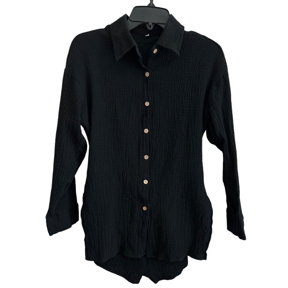 Black Button-Up Long Sleeve One Piece Romper Size Small